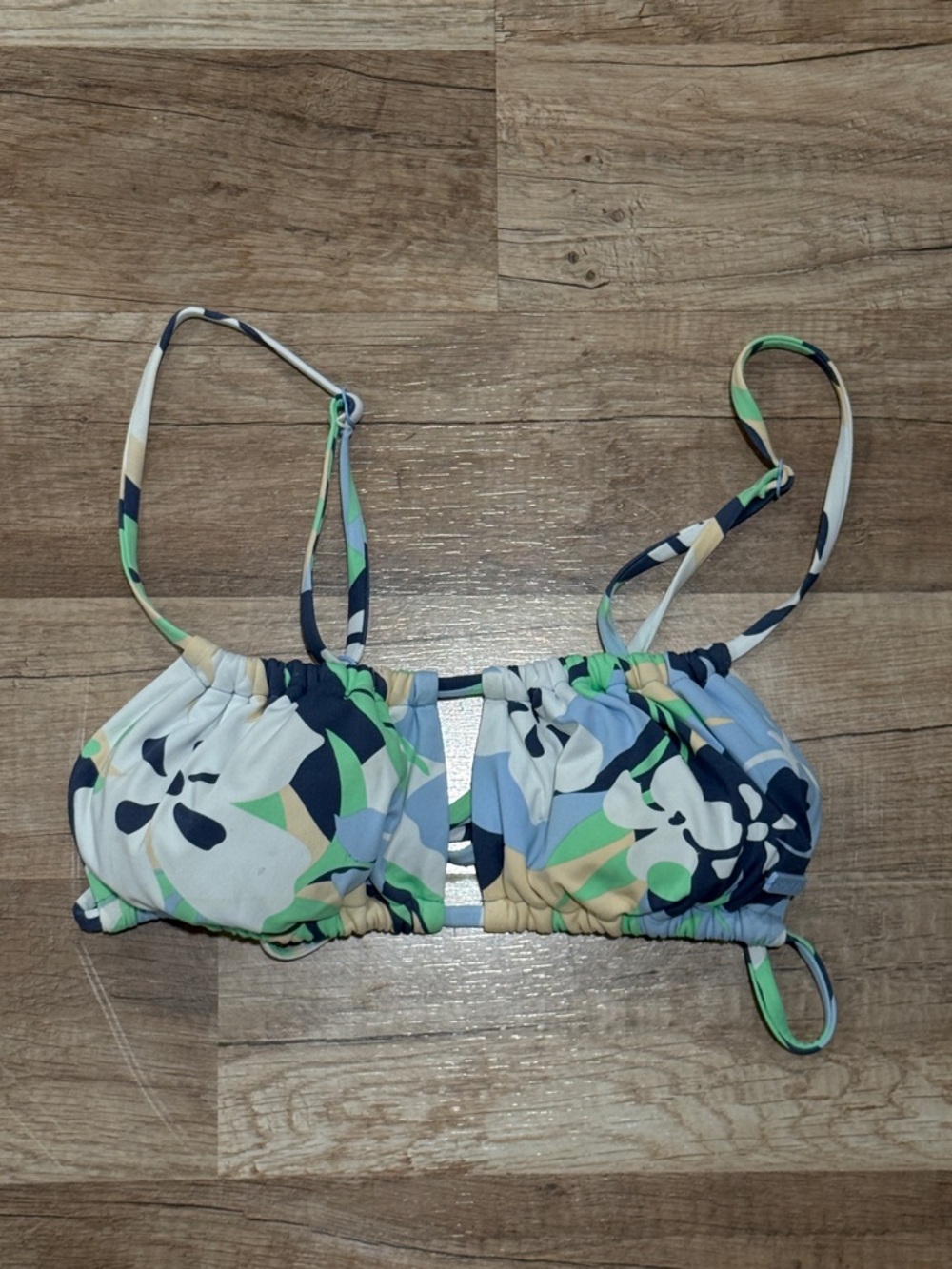 Roxy Floral Bikini Top in Navy, Mint, Tan  & Light Blue M medium bralette